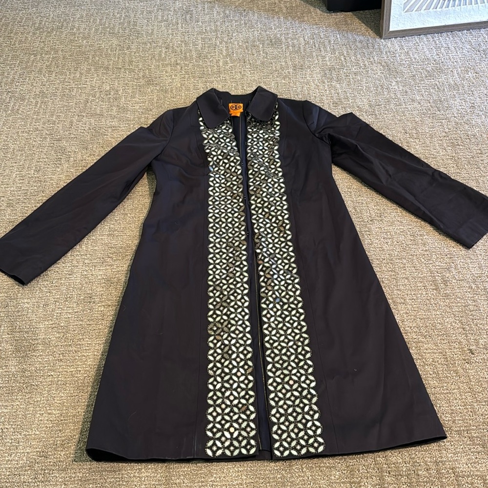Tory Burch long trench coat with embroidered beads